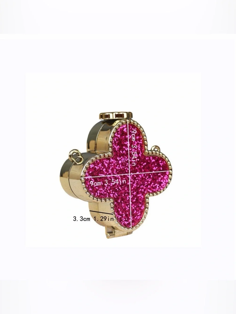 A Classy Chic Boutique Gold Clutch with Pink Glitter Clover.